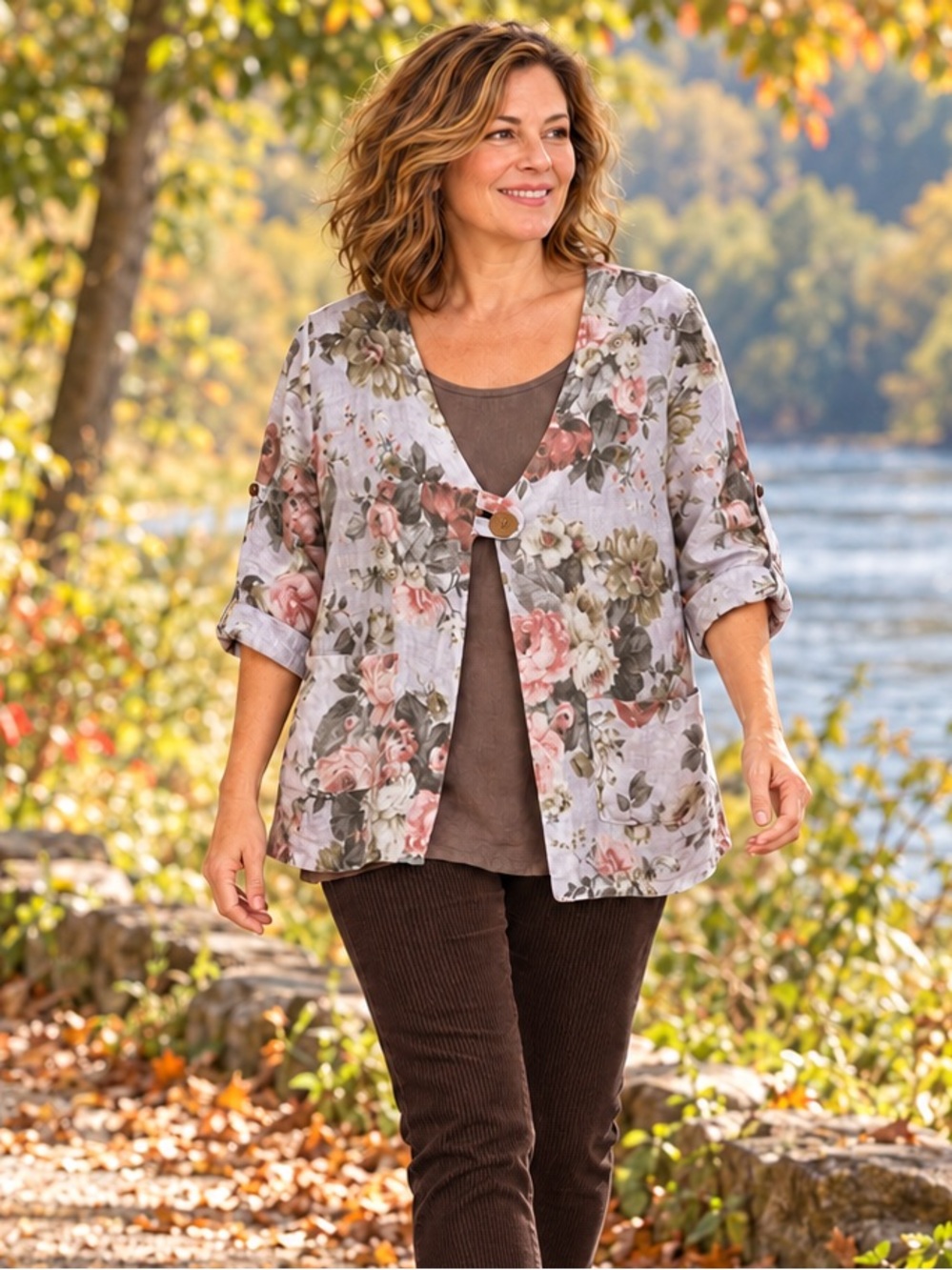 Linen Luv 2 Piece 100% Linen Floral Jacket & Sleeveless Top XXL